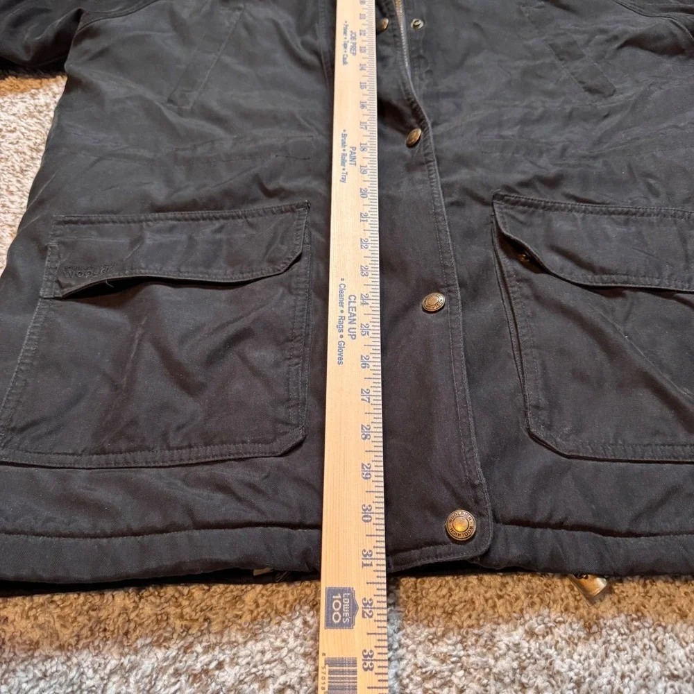 Woolrich Women Large Black Hooded Field Jacket Plaid‎ Quilt Lined Casual Vintage